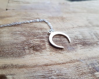 MOON, 925 Sterling Silver  Necklace whit a pendant in form of half moon ,Celestial Jewelry