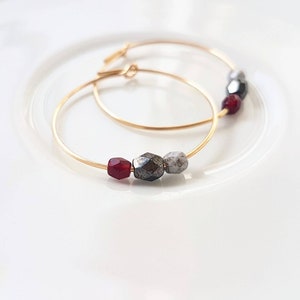 14k Gold filled earrings hoops with bohemian glass beads / minimal jewelry/ hoops with bohemian beads, Gold jewelry image 2