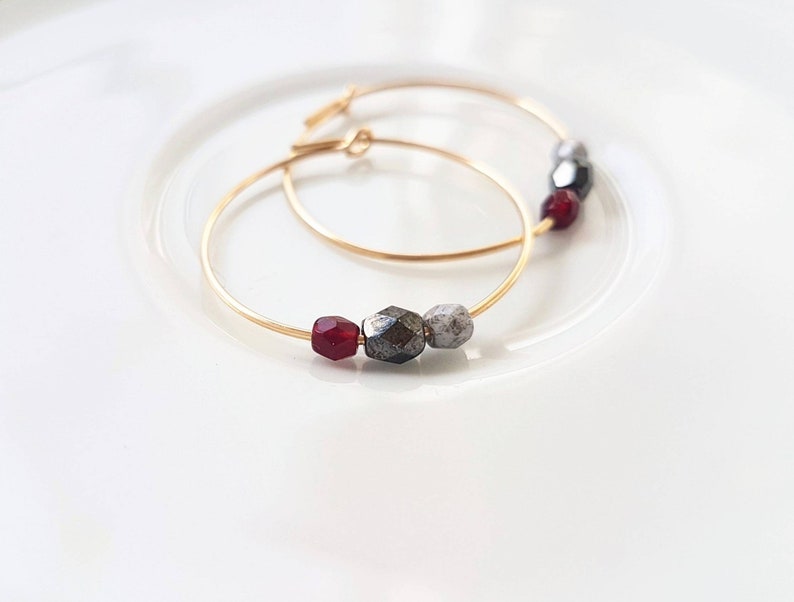 14k Gold filled earrings hoops with bohemian glass beads / minimal jewelry/ hoops with bohemian beads, Gold jewelry image 2