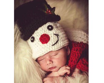 Crochet Snowman Baby Photo Prop,Newborn, Baby, Photography, Holiday, Christmas, Picture, Gift, hat, scarf,diaper cover, Crochet,Handmade
