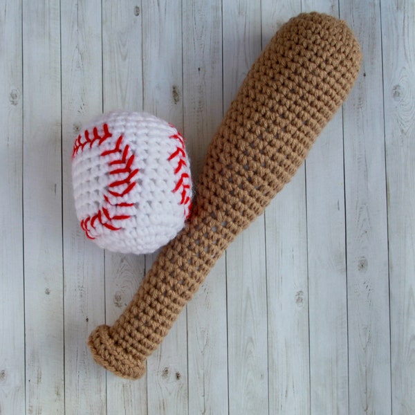 Crochet Baby Baseball Bat and Ball Rattles, Baseball toys for children, photo prop.