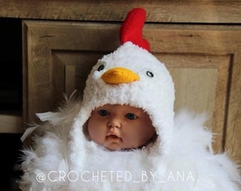 Crochet Chicken Costume, Chicken Hat, Photo Prop, Baby Chicken Costume, Newborn, Toddler, Bird, Halloween Costume, Easter, Easter Costume.