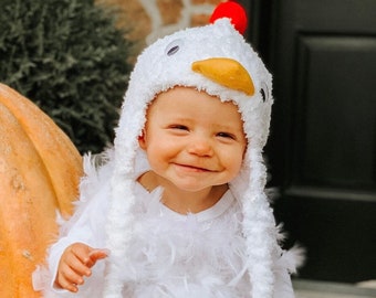 Baby Chicken Costume, Feathered Bodysuit, Crocheted Chicken hat, Halloween costume, Baby chicken costume. Easter, Easter costume.