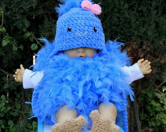 Blue bird costume, baby costume, feathered bodysuit, newborn costume, baby photo prop,