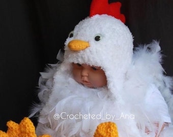 Chicken Costume, Chicken Hat, Photo Prop, Baby Chicken Costume, Newborn, Toddler, Halloween Costume, Halloween. Crochet hat.