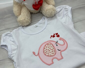 Girls Valentine’s T- Shirt, Girls elephant t shirt, Animal t shirt , Can be personalised.