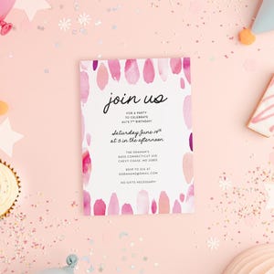 Watercolor Strokes Shower Invites / Pink Paint Strokes / Calligraphy / Semi-Custom Party Baby Shower Invites / Printed Invitations