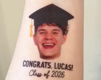 personalized graduation party PHOTO face temporary tattoos // CONGRATS // class of 2026
