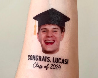 personalized graduation party PHOTO face temporary tattoos // CONGRATS // class of 2024