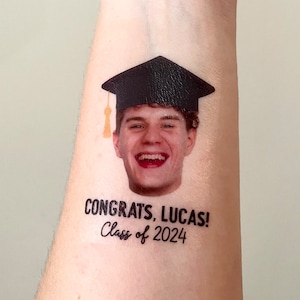 personalized graduation party PHOTO face temporary tattoos // CONGRATS // class of 2024