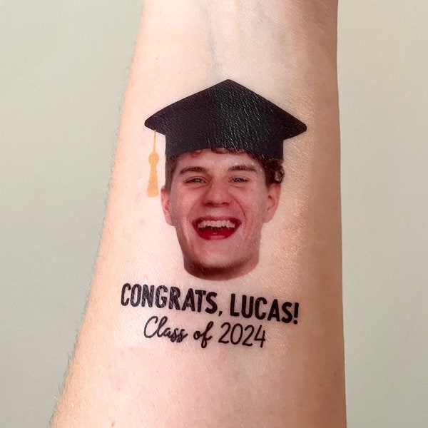 personalized graduation party PHOTO face temporary tattoos // CONGRATS // class of 2024