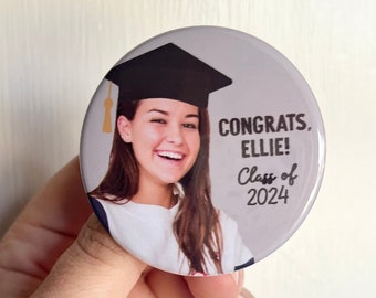 custom personalized graduation party photo button // CONGRATS [NAME]! class of 2024