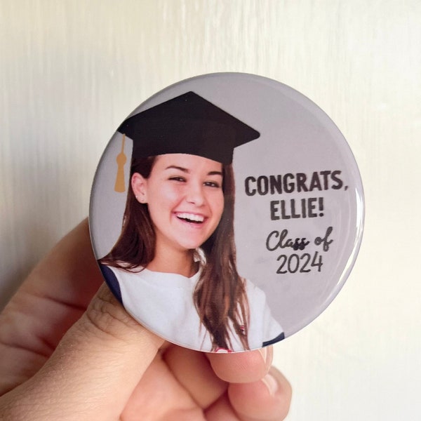 custom personalized graduation party photo button // CONGRATS [NAME]! class of 2024