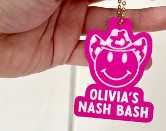 personalized nash bash keychains // smiley cowboy design // nashville bachelorette