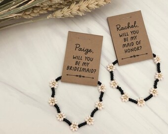 will you be my bridesmaid daisy seed beed bracelet // custom