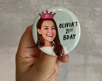 custom personalized 21st birthday party photo button // [NAME'S] 21st BDAY
