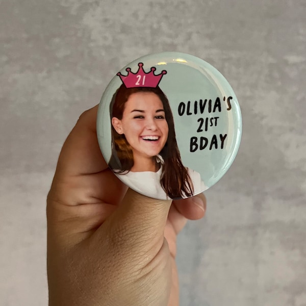custom personalized 21st birthday party photo button // [NAME'S] 21st BDAY