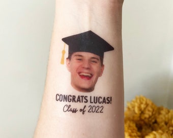 personalized graduation party PHOTO face temporary tattoos // CONGRATS // class of 2023