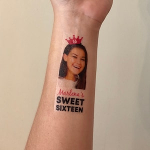 custom personalized sweet 16 PHOTO face temporary tattoos // [name&#39;s] SWEET SIXTEEN