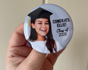 custom personalized graduation party photo button // CONGRATS [NAME]! class of 2026