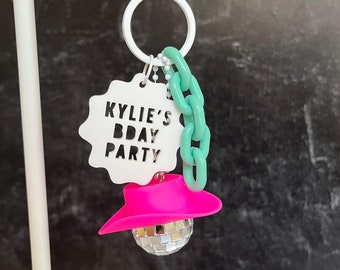 personalized acrylic bag charm // party favor keychain // disco cowgirl // bachelorette
