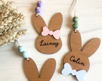 custom engraved wood easter bunny name tag // bunny // daisy // bag tag