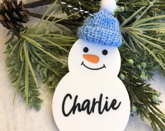 custom laser cut acrylic snowman name tag // christmas ornament