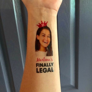 custom personalized 21st birthday PHOTO face temporary tattoos // [name's] FINALLY LEGAL