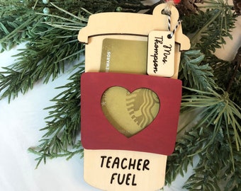 custom laser engraved wood ornament // gift card holder // teacher fuel