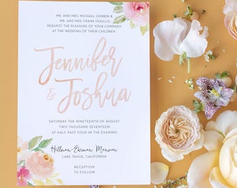 Watercolor Wedding Invitations / Soft Peach Floral / Wedding Invitation Pastel / Semi-Custom Wedding Invitation Suite / Printed Invitations