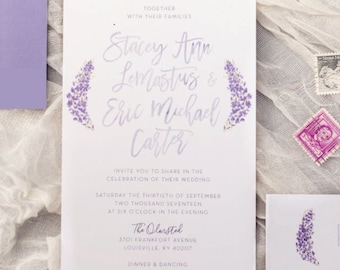Simple Floral Watercolor Wedding Invites / Lavender Watercolor / Hand Lettering / Semi-Custom Wedding Invitation Suite / Printed Invitations