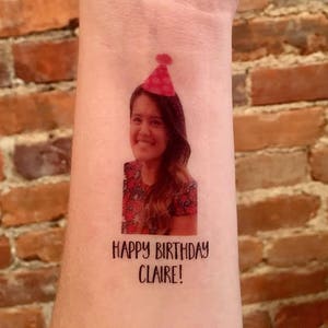 custom personalized birthday party PHOTO face temporary tattoos // HAPPY BIRTHDAY image 1