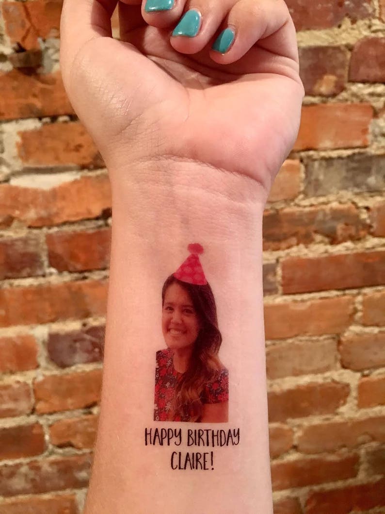 custom personalized birthday party PHOTO face temporary tattoos // HAPPY BIRTHDAY image 1