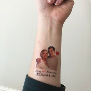 custom personalized anniversary party PHOTO face temporary tattoos // HAPPY ANNIVERSARY