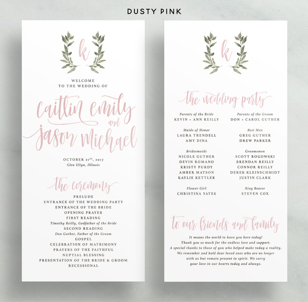 Classic Floral Wedding Programs / Dusty Pink, Gray, Taupe Watercolor /  Calligraphy / Semi-custom Print-at-home Wedding Ceremony Programs - Etsy, image size:1080x1059