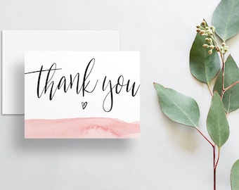 Instant Download Watercolor Dipped Thank You Cards / Blush Pink / Dip-Dye / Calligraphy / Printable Digital File