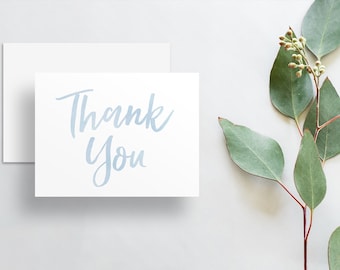 Simple Brush Lettering Thank You Cards / Dark Blue Navy Blue Watercolor / Hand Lettering / Printed Folded Thank You Cards