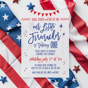 Cumpleaños del 4 de julio / Fiesta en EE. UU. / Invitación del 4 de julio / Invitación para fiesta de primer cumpleaños / Rojo, blanco y dos / Invitaciones impresas