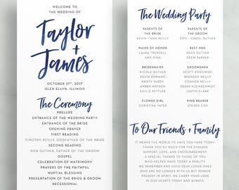 Simple Brush Lettering Wedding Programs / Navy, Dusty Blue, Black, Taupe, Lilac, Red / Semi-Custom Print-at-Home Wedding Ceremony Programs