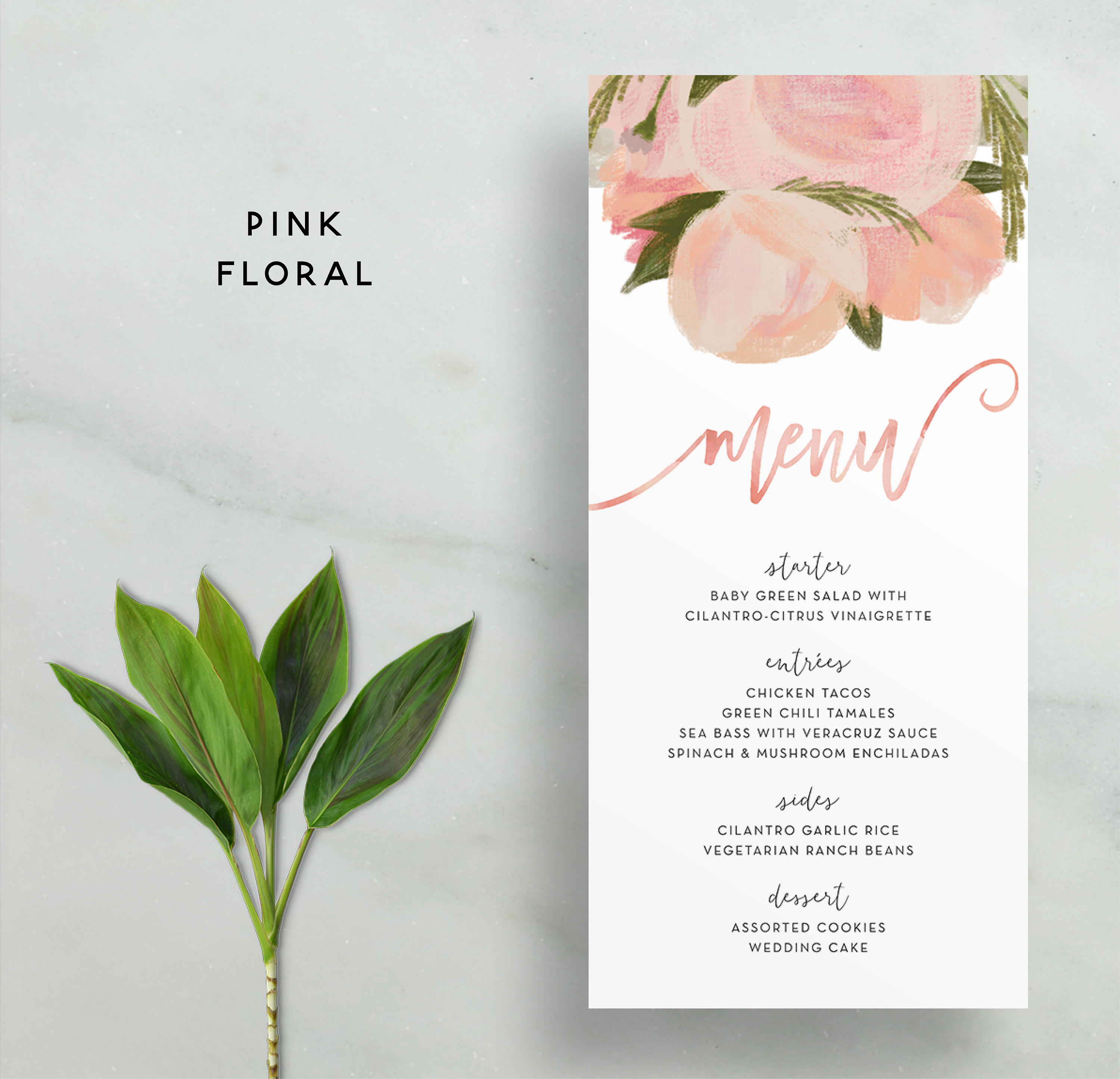 Soft Floral Menus / Watercolor Pink Blush Apricot Tropical - Etsy