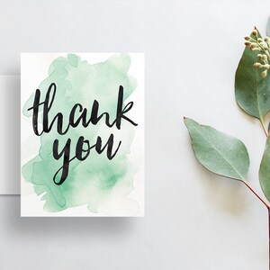 Instant Download Watercolor Splash Thank You Cards Bright Blue Watercolor Brush Hand Lettering Digital Print-at-Home File