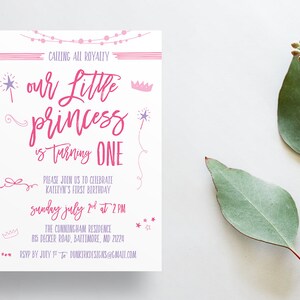 Princess First Birthday Party Invites / Princess Party / Semi-Custom Invites / Little Girl Birthday / Print-at-Home Invitations