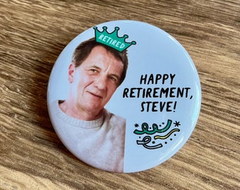 custom personalized retirement party photo button // HAPPY RETIREMENT [NAME]!