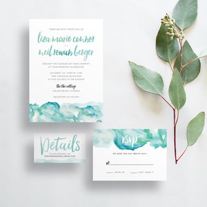 Beach Wedding Invite / Wedding Invitations / Watercolor Ombre / Semi-Custom Wedding Invitation Suite / Printed Invitations