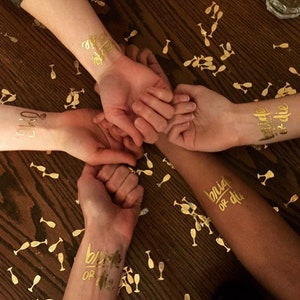 Bride or Die Temporary Tattoos / Metallic Gold Temporary Tattoos / Bachelorette Party Favors / Bride Gift / Gold Tattoos / Hand Lettered