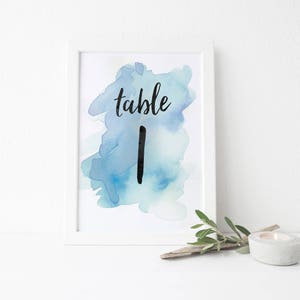 Aquarel Splash Tabel Nummers / Moderne Penseel letters / gedrukte trouwtafel nummers 1-20