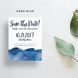 Watercolor Ombre Save The Dates / Navy, Blue, Aqua, Red, Sand, Pink / Brush Lettering / Semi-Custom Save The Dates / Printed Cards image 2