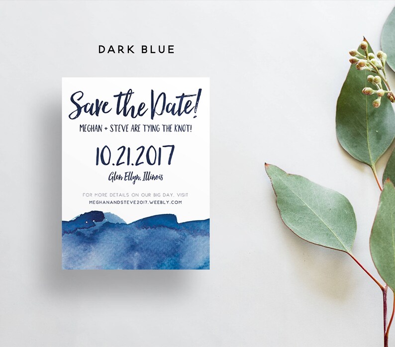 Watercolor Ombre Save The Dates / Navy, Blue, Aqua, Red, Sand, Pink / Brush Lettering / Semi-Custom Save The Dates / Printed Cards image 2