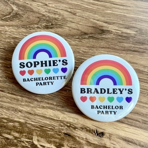 bouton personnalisé personnalisé pour enterrement de vie de garçon ou de jeune fille // arc-en-ciel // lgbt // enterrement de vie de garçon ou de jeune fille de [nom]