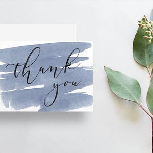 Download immediato semplice calligrafia biglietti di ringraziamento / Dark blu ardesia acquerello spazzola a mano lettere / Digital Print-at-Home File